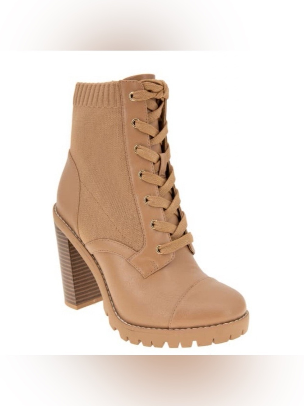 BCBGeneration Taupe Lace-Up Block Heel Boots